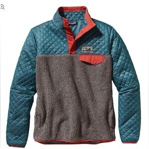 Patagonia Mixed Snap T Pullover Sweater Jacket Teal Grey Orange Quilted Small